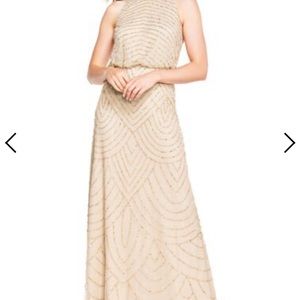 Art Deco Beaded Blouson Dress with Halter Neckline